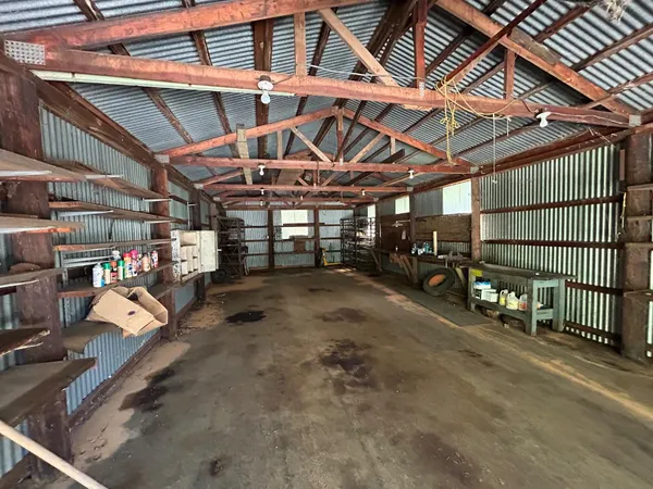 a view of a garage with storage