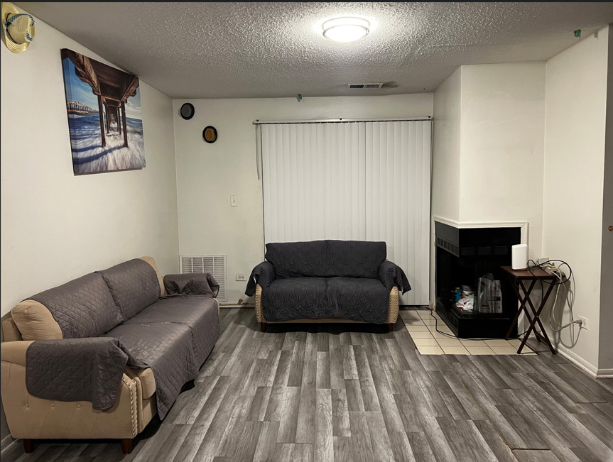 1955 North Hicks Road, Unit 105 Palatine, IL 60074 - Photo 2 of 14 a living room with furniture and a fireplace