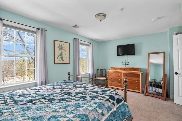 a bedroom with a bed and a television