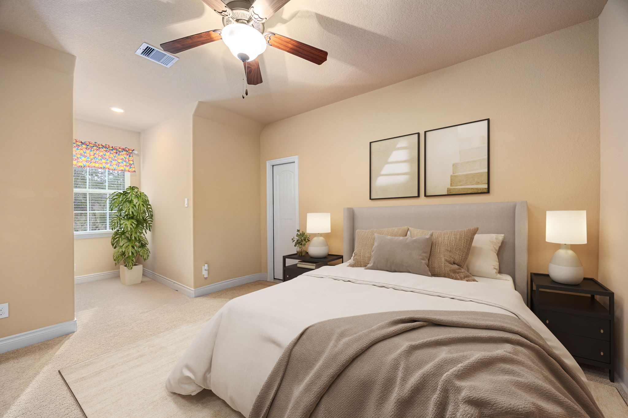 23421 Cannondale Loop Montgomery, TX 77316 - Photo 30 of 47 This secondary bedroom is perfect for guests, designed for comfort featuring soft neutral hues, plush carpeting, and warm natural light throughout. The open layout easily accommodates a king-size bed and additional seating, creating a peaceful sanctuary ideal for rest and relaxation.