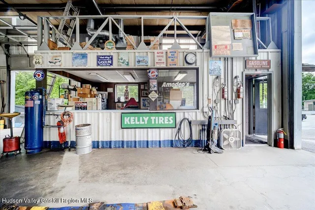 a view of a garage with furniture