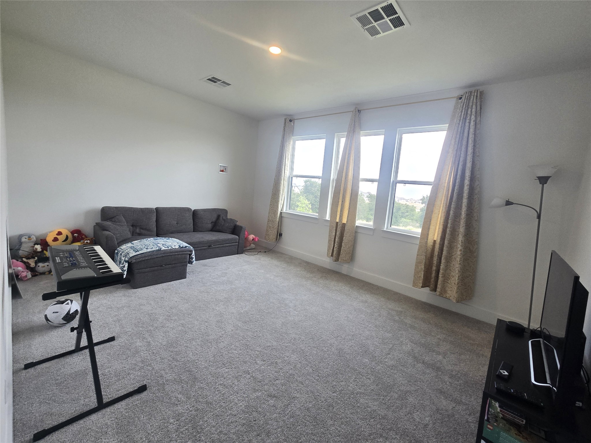 124 Ribera Drive Liberty Hill, TX 78642 - Photo 24 of 40 A well-lit recreational space featuring plush carpet flooring and multiple windows.