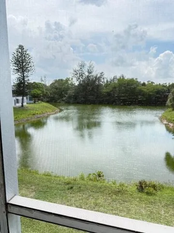 a view of a lake from a yard