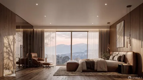 a living room with furniture and large windows