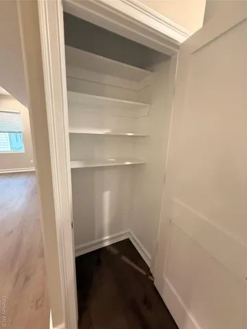 a view of walk in closet with empty racks