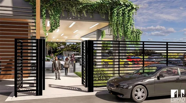 a car parked in front of a building