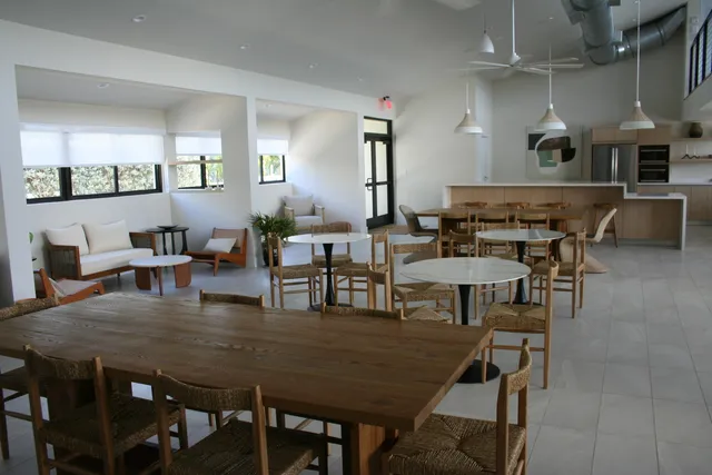 a view of a dining area with furniture