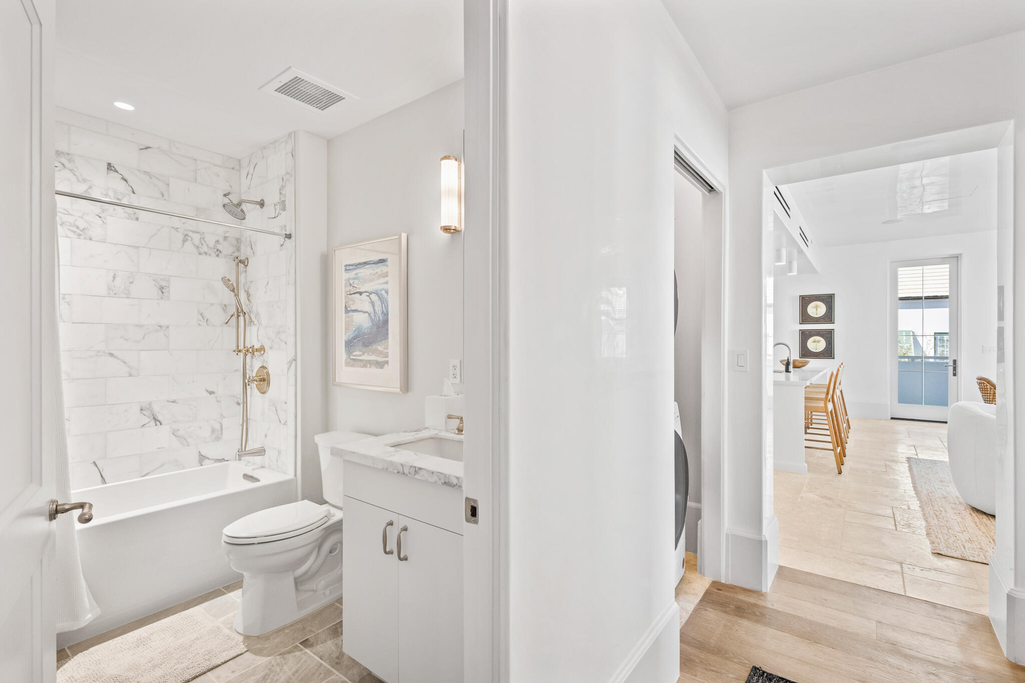27 Admiralty Row, Unit 201 Inlet Beach, FL 32461 - Photo 20 of 35 a bathroom with a granite countertop toilet sink and shower