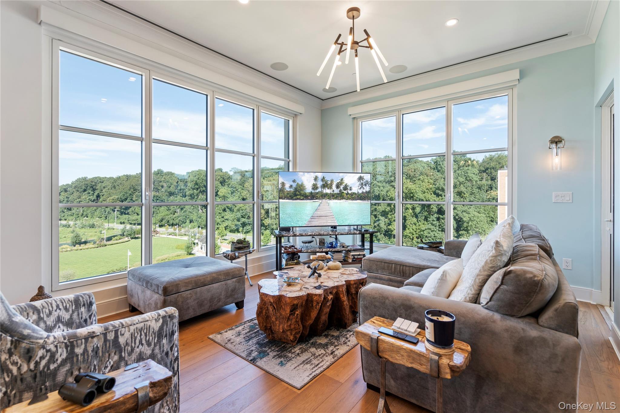 100 Garvies Point Road, Unit 1309 Glen Cove, NY 11542 - Photo 8 of 36 Living area with view of harbor, crown molding