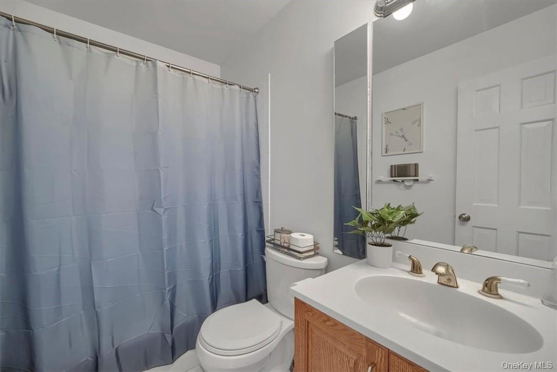 10 High Tor Road New City, NY 10956 - Photo 23 of 33 a bathroom with a sink a toilet a mirror and shower curtain