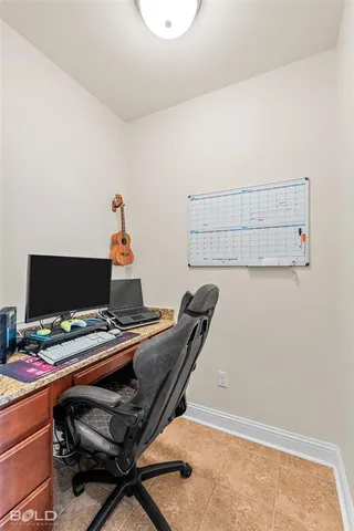 a workspace with furniture and wall