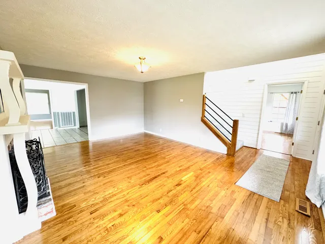 a view of a fireplace in a room
