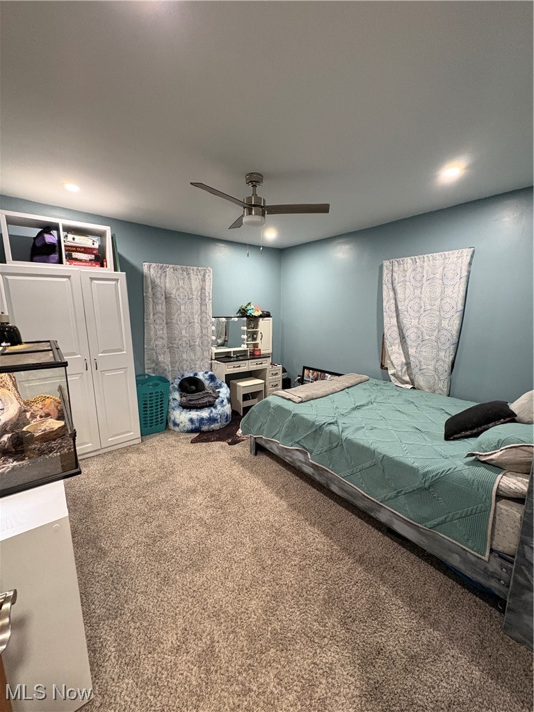 4542 Bloomfield Road Cambridge, OH 43725 - Photo 15 of 22 Bedroom featuring carpet, ceiling fan, and recessed lighting