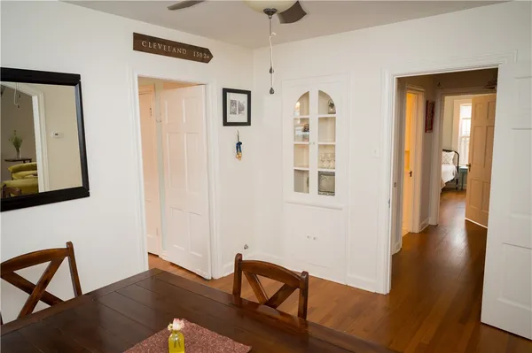 a view of a livingroom with furniture and wooden floor
