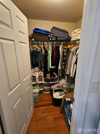 a view of walk in closet with clothes and shoes