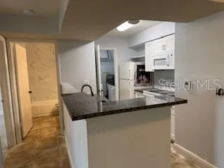 a kitchen with stainless steel appliances granite countertop a sink and a refrigerator