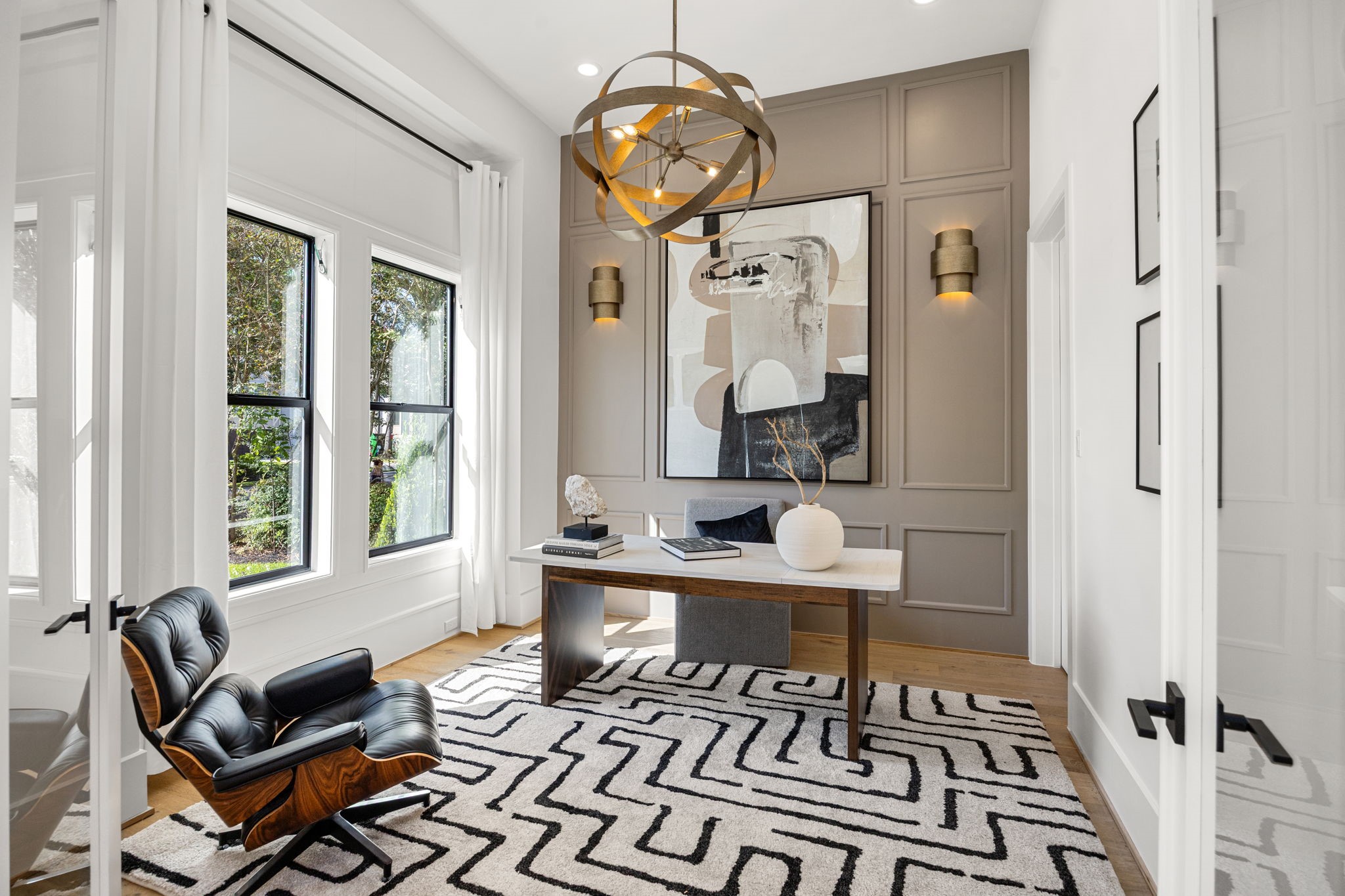 1032 West 41st Street Houston, TX 77018 - Photo 6 of 46 1st Floor Study offers wall panel detail, sconces & large windows to let in natural light. Windows are pre-wired for alarm system.