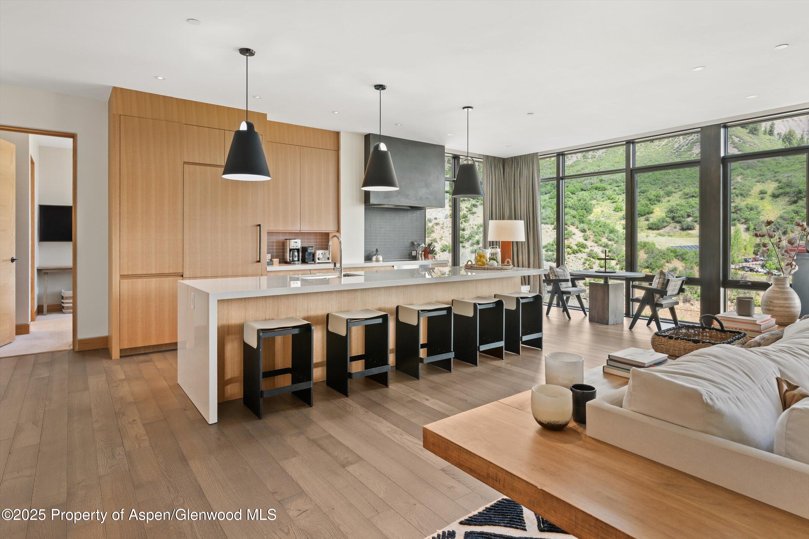 45 Wood Road, Unit 501 Snowmass Village, CO 81615 - Photo 13 of 44 a living room with furniture a large window and a chandelier