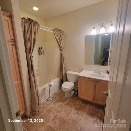 a bathroom with a sink a toilet and shower a mirror