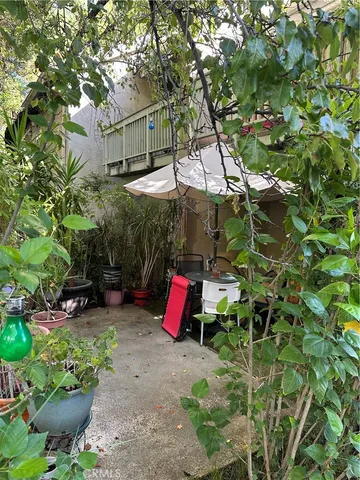 an outdoor space with garden