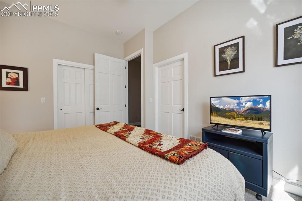 1724 Valley Stream Court Colorado Springs, CO 80921 - Photo 23 of 49 a bedroom with a bed and a flat screen tv