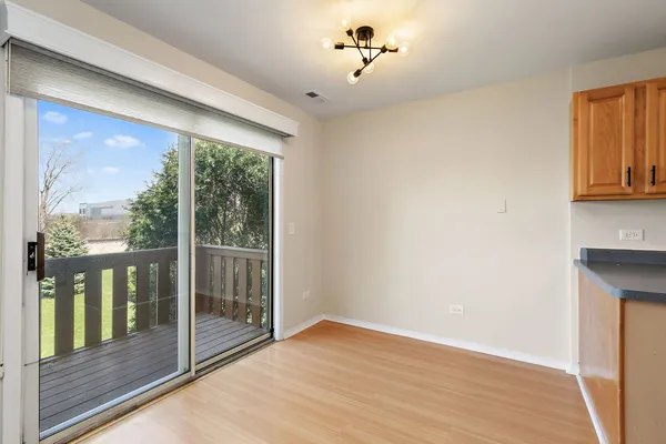 a view of a room with a large window