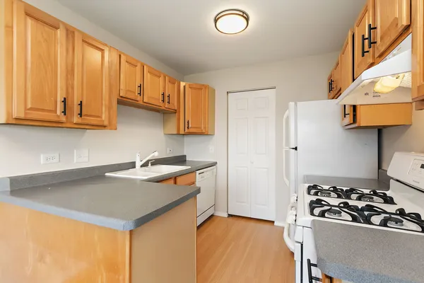 a kitchen with a sink a stove and a refrigerator