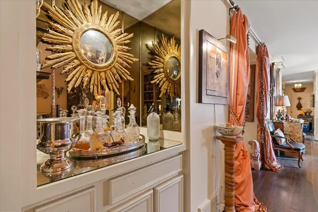 a view of a living room and bathroom