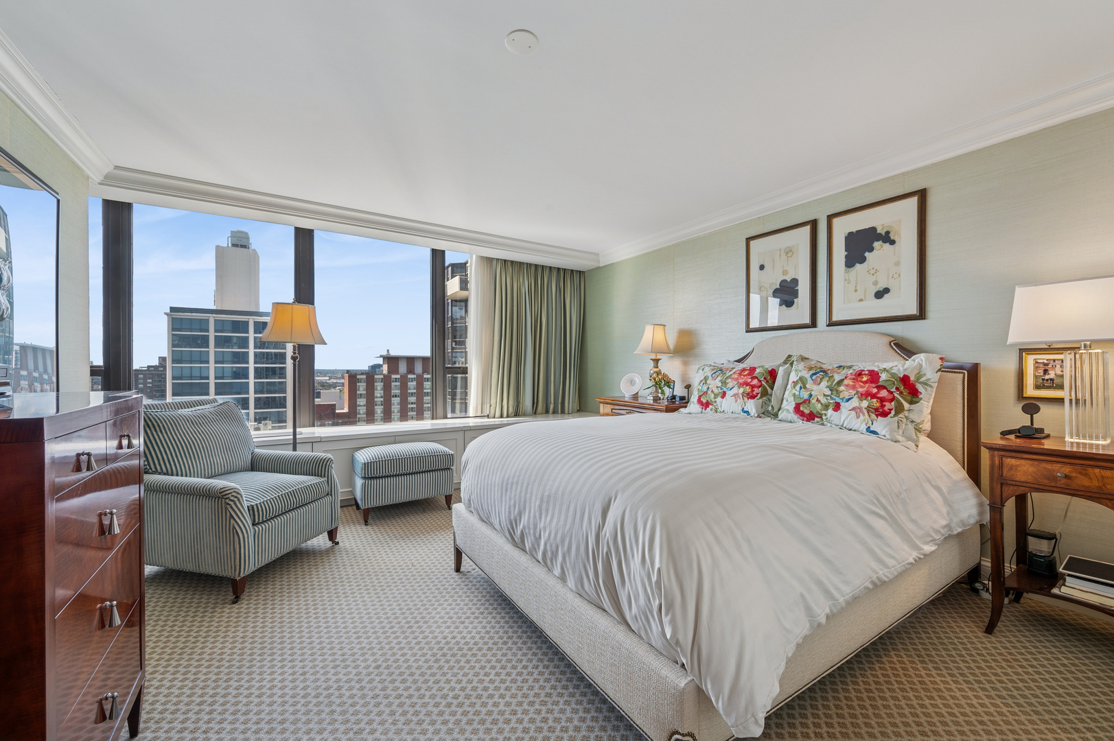 1313 North Ritchie Court, Unit 2701 Chicago, IL 60610 - Photo 20 of 33 a bedroom with bed and a large window