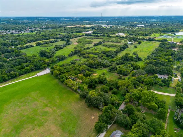 a view of a city with lush green forest