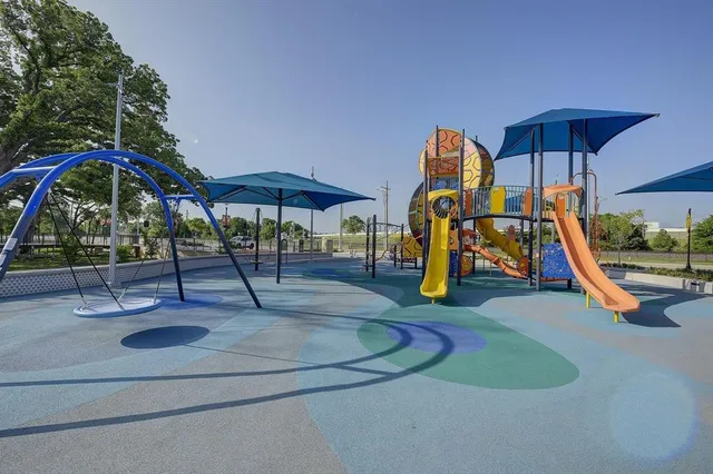 a view of a park with slide