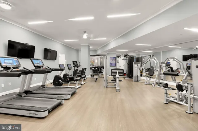 a view of a room with gym equipment