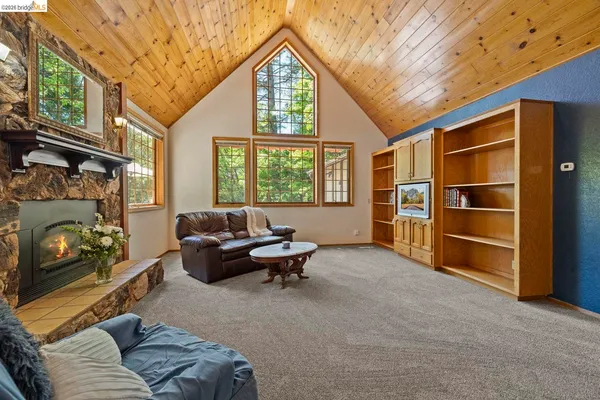 a living room with furniture a fireplace and a window