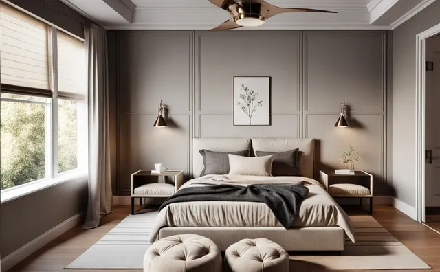 a bedroom with furniture and a window