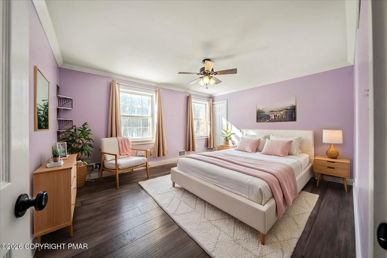 140 Alcott Lane Effort, PA 18330 - Photo 35 of 82 a spacious bedroom with a bed and wooden floor