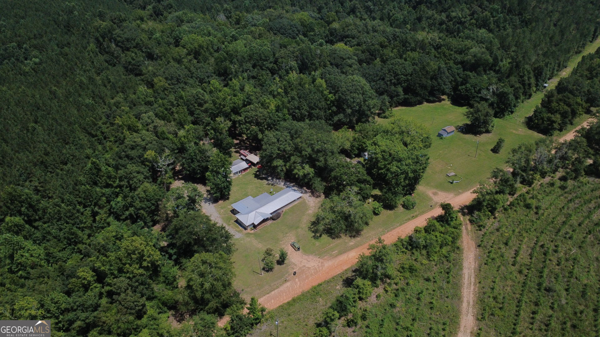 1455 McAllister Road Buena Vista, GA 31803 - Photo 43 of 45 an aerial view of a house with a yard and outdoor seating