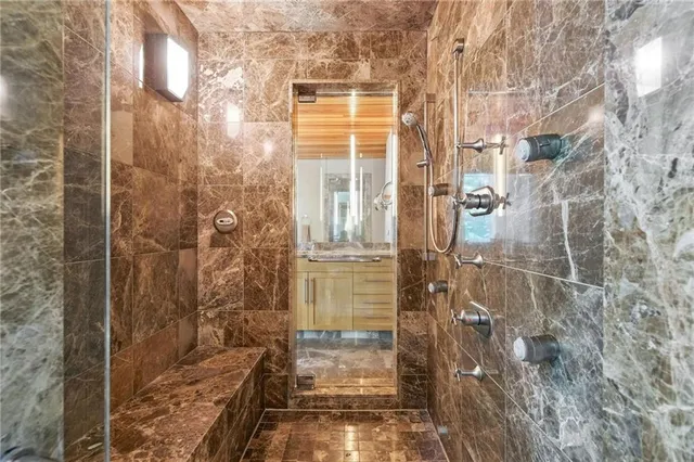 a bathroom with a shower