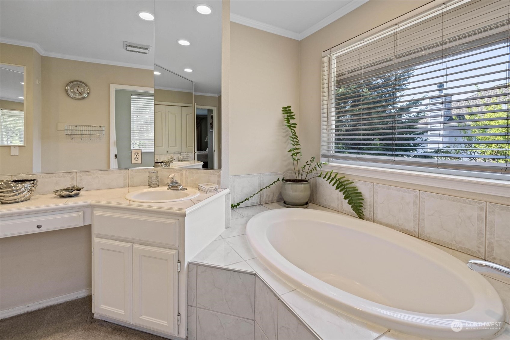 37607 18th Place South Federal Way, WA 98003 - Photo 32 of 40 a bathroom with a granite countertop sink and a large mirror