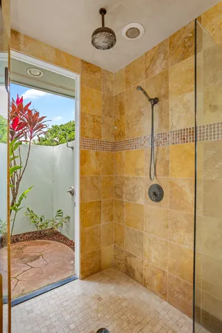 a plant is in front of a door