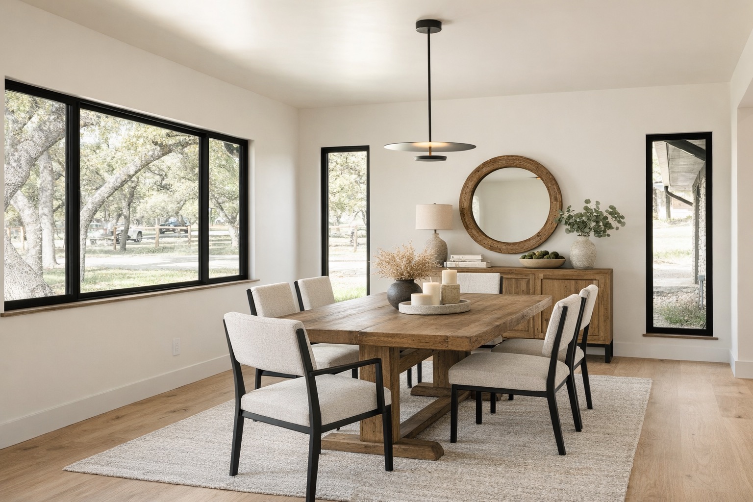 8717 South View Road Austin, TX 78737 - Photo 3 of 36 a view of a dining room with furniture window and wooden floor