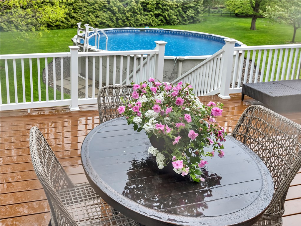 8 Claridge Circle Penfield, NY 14580 - Photo 38 of 47 Delightful rear yard with deck and above ground po