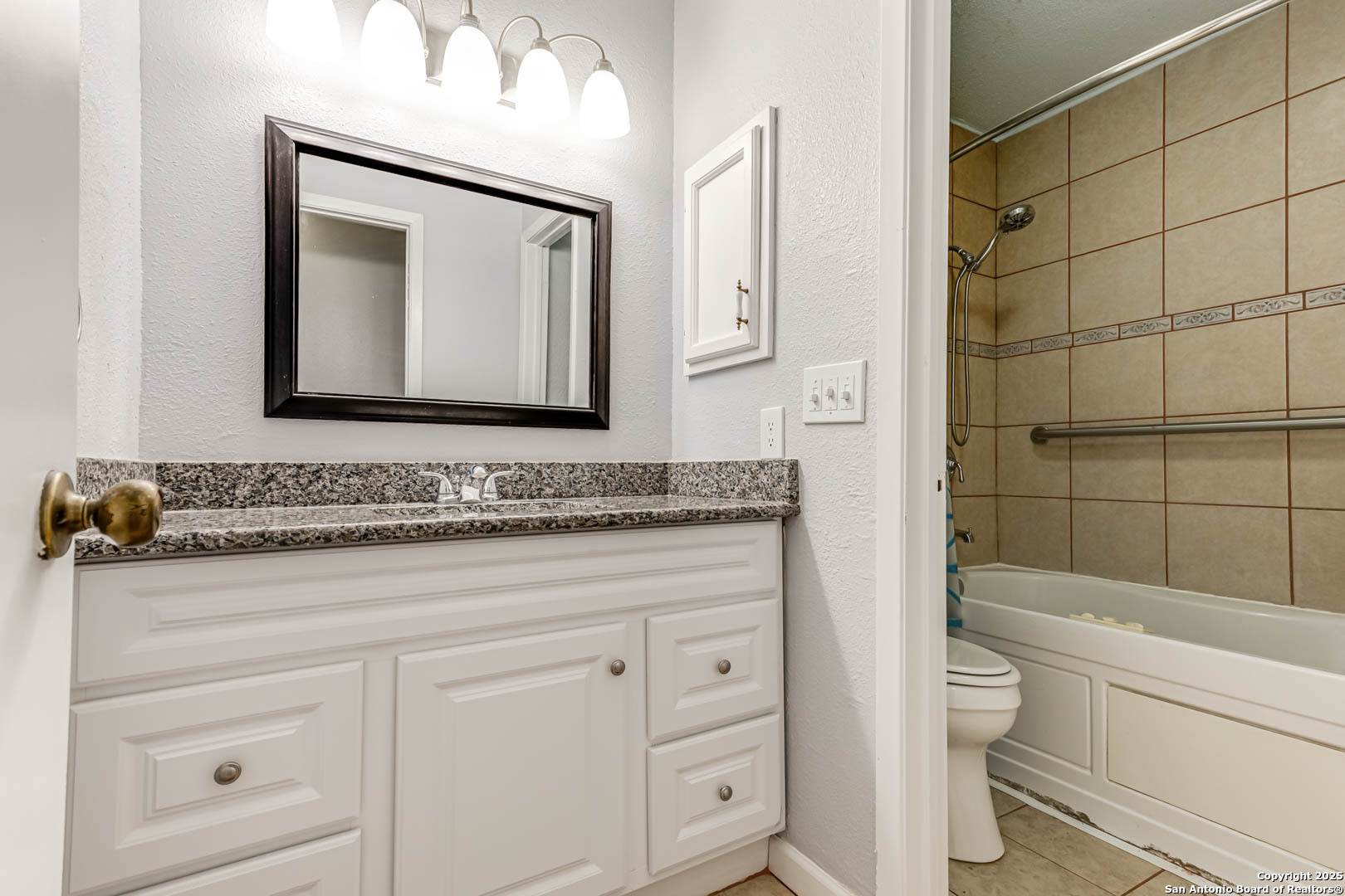 6719 Timberhill Leon Valley, TX 78238 - Photo 16 of 20 a bathroom with a toilet sink and mirror
