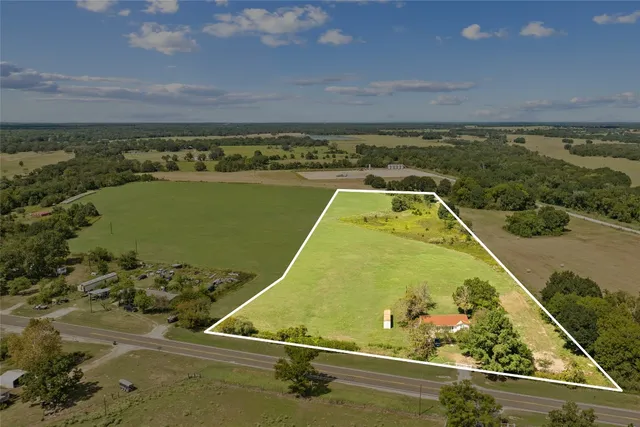 an aerial view of a pool