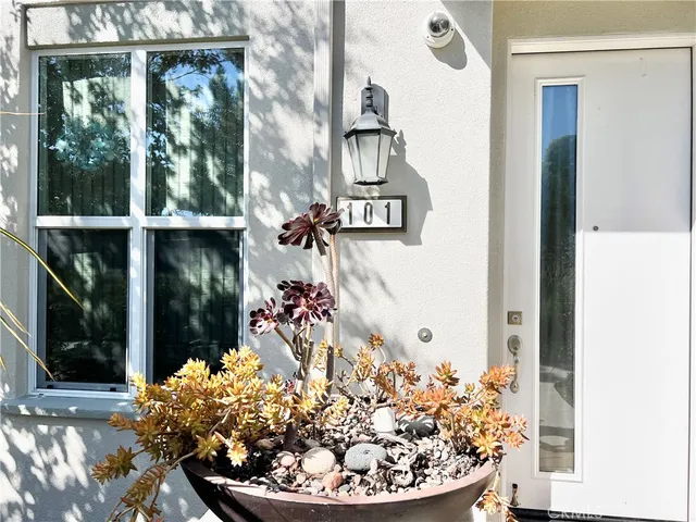 a view of a flower in a hallway
