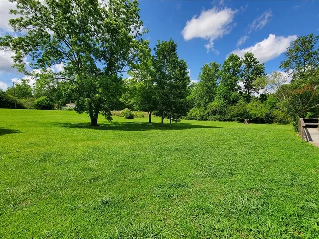a view of a garden with a fountain