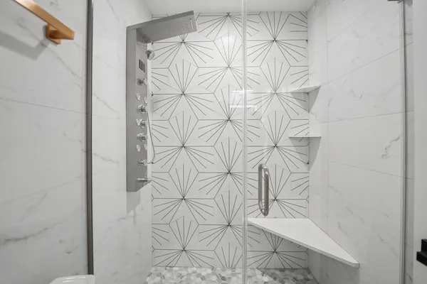 a bathroom with a bathtub
