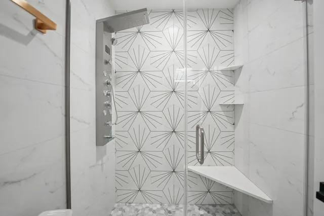 a bathroom with a bathtub