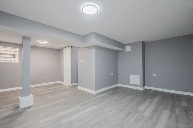 a view of a room with racks on the wall