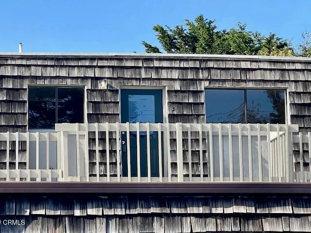 a view of a wooden balcony