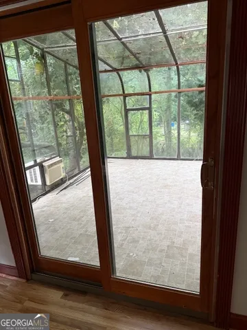 a view of a glass door with a window